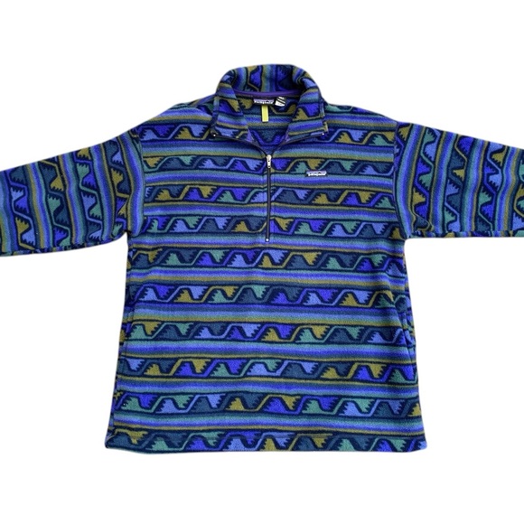 Vintage 1999 Patagonia Made In USA Wave Print Fleece Jacket Men’s Size Large - Picture 3 of 7